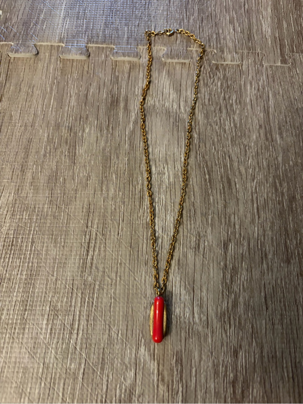 Vintage AVON 1975 'Put On The DOG'  HOT DOG in Bun Pendant Charm Chain Necklace